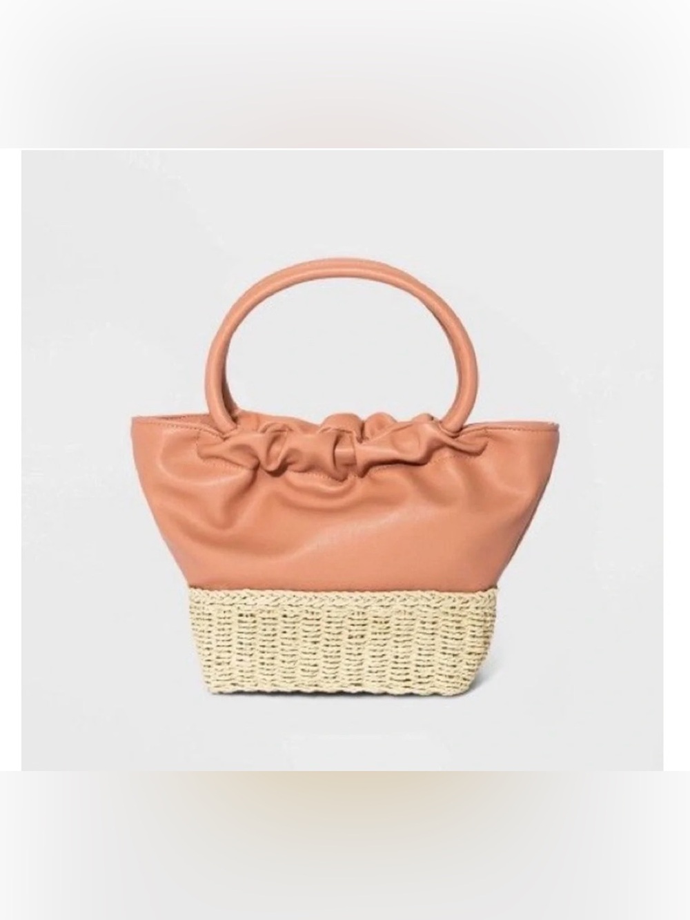 A New Day Straw Mini Tote Faux Leather Handbag NWT